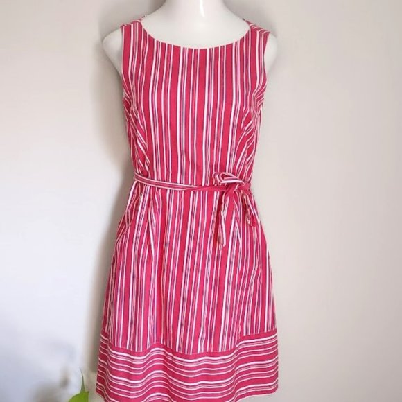 Lands' End Dresses & Skirts - Lands' End Red and White Striped Sleeveless Cotton Dress Size 8